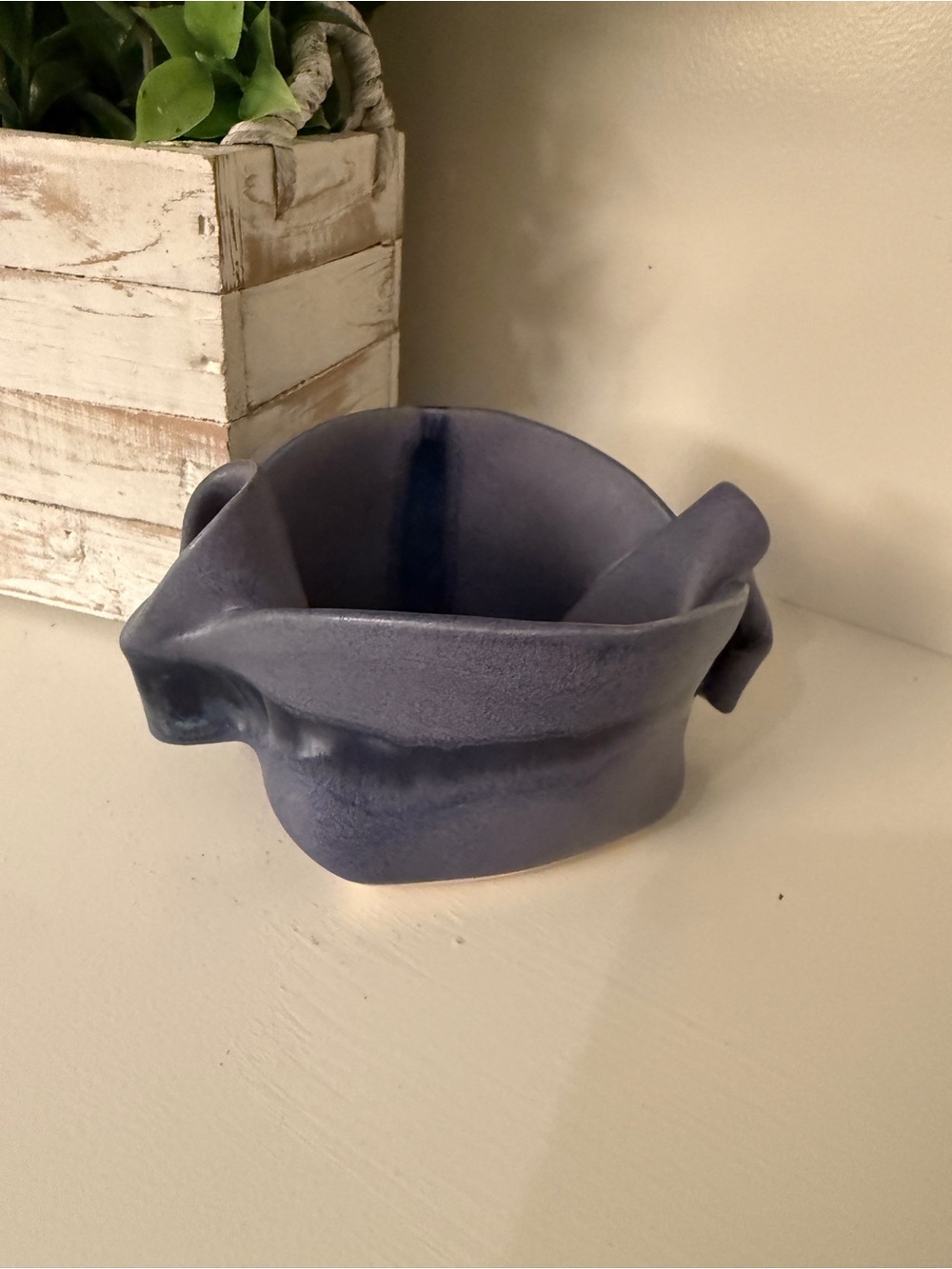 Hilborn Pottery Canada Sculptural Pinched Bowl Periwinkle Blue Studio Art